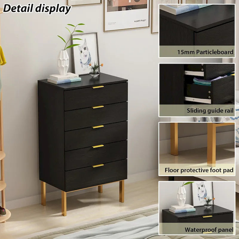 5 Drawer Dresser Chest of Drawers with Metal Legs