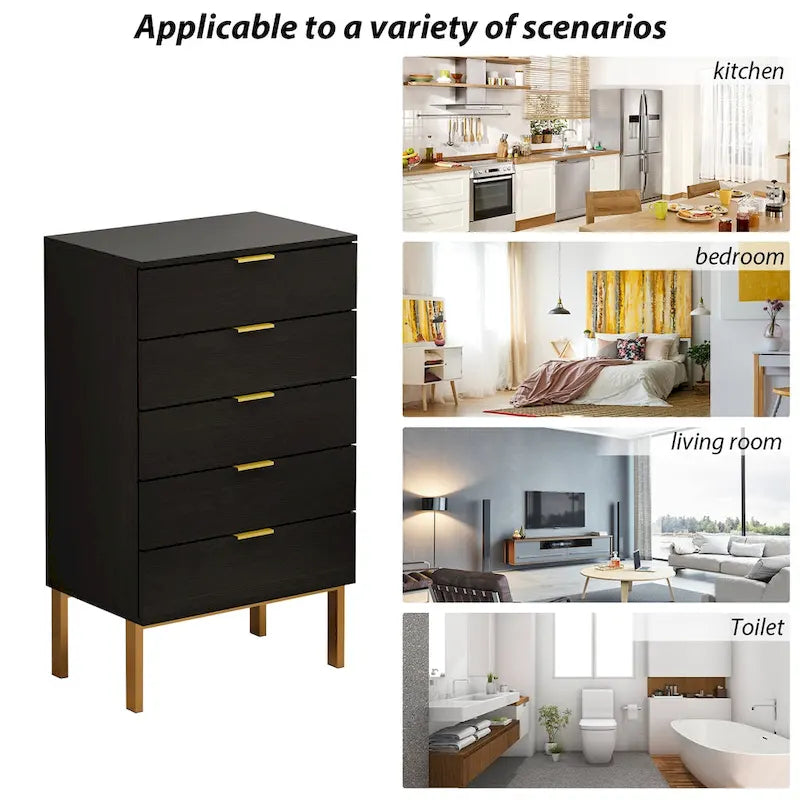 5 Drawer Dresser Chest of Drawers with Metal Legs