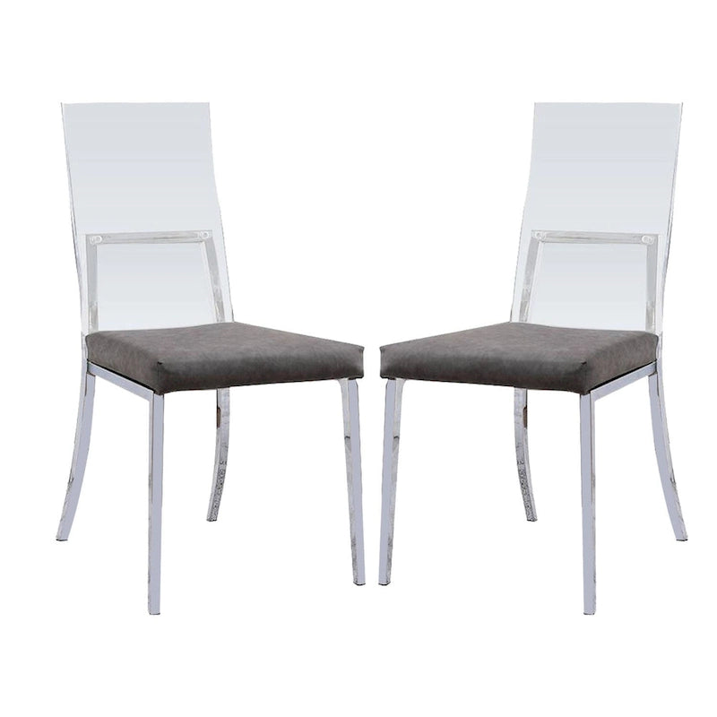 Set of 2 Acrylic Leatherette Metal Dining Chairs Chrome Modern