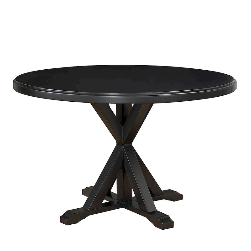 Round Pedestal X Base Dining Table with Elegant Multi-Step Finish