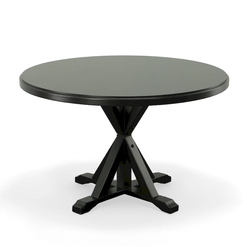 Round Pedestal X Base Dining Table with Elegant Multi-Step Finish