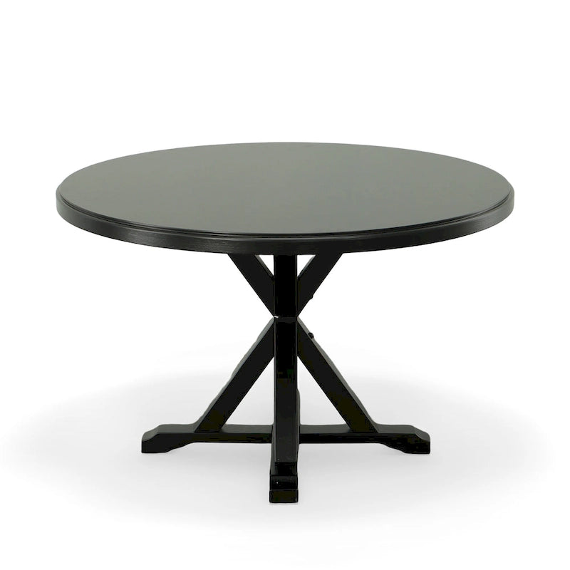 Round Pedestal X Base Dining Table with Elegant Multi-Step Finish
