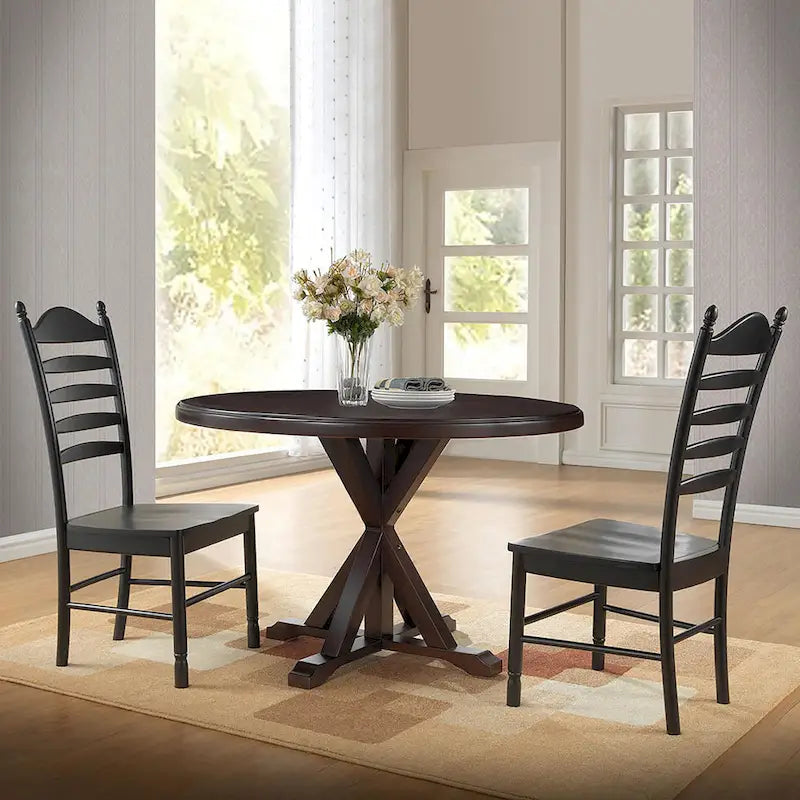 Round Pedestal X Base Dining Table with Elegant Multi-Step Finish