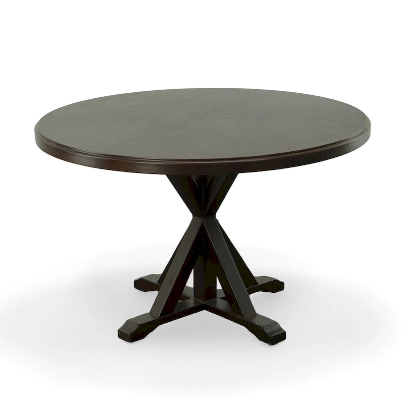 Round Pedestal X Base Dining Table with Elegant Multi-Step Finish