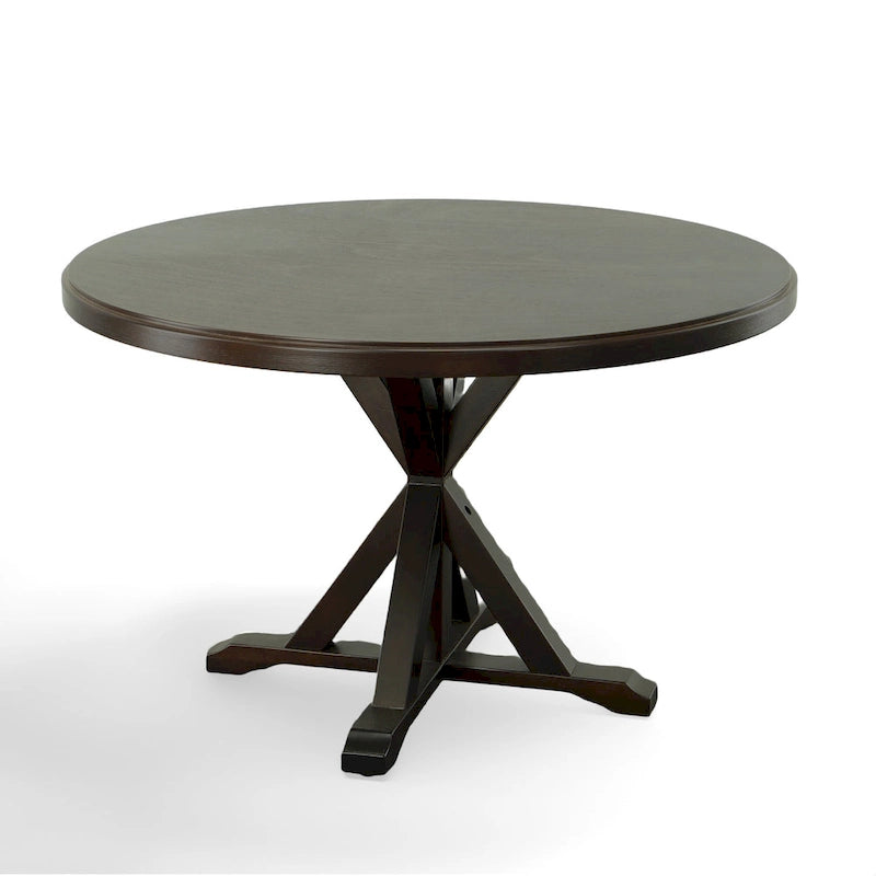 Round Pedestal X Base Dining Table with Elegant Multi-Step Finish
