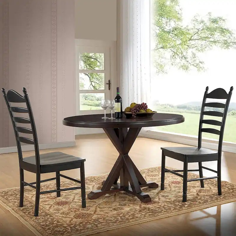 Round Pedestal X Base Dining Table with Elegant Multi-Step Finish