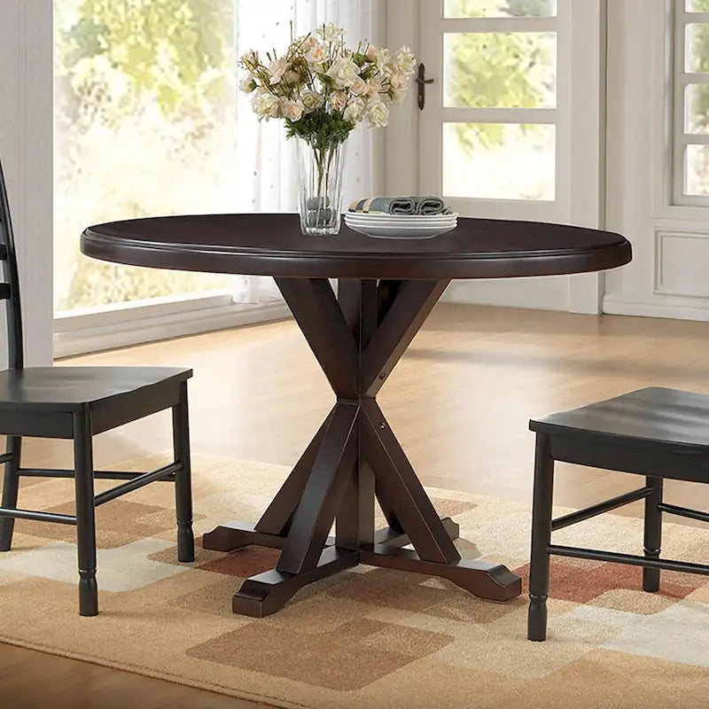 Round Pedestal X Base Dining Table with Elegant Multi-Step Finish