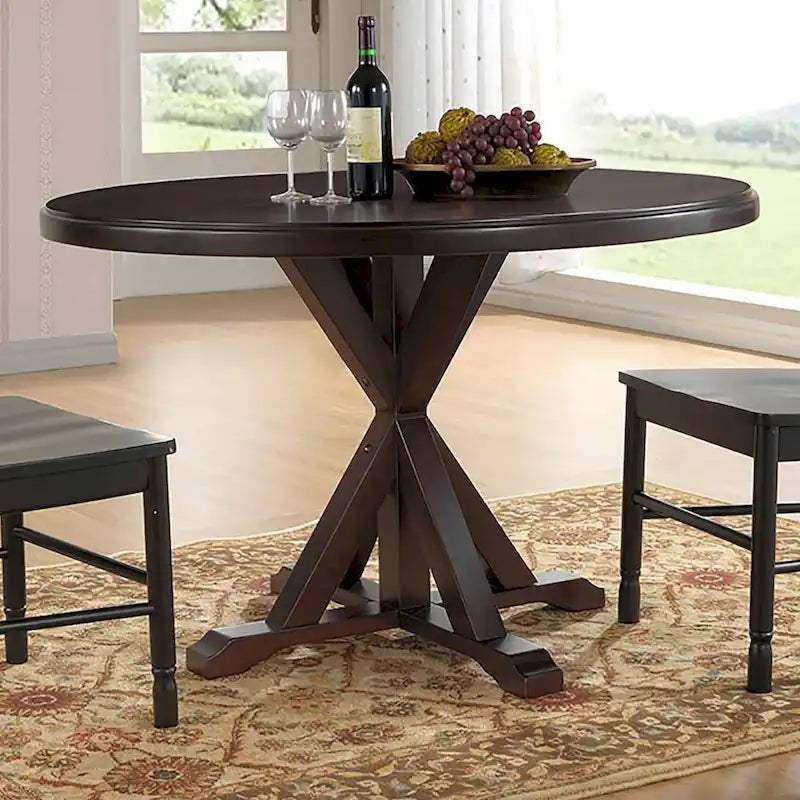 Round Pedestal X Base Dining Table with Elegant Multi-Step Finish