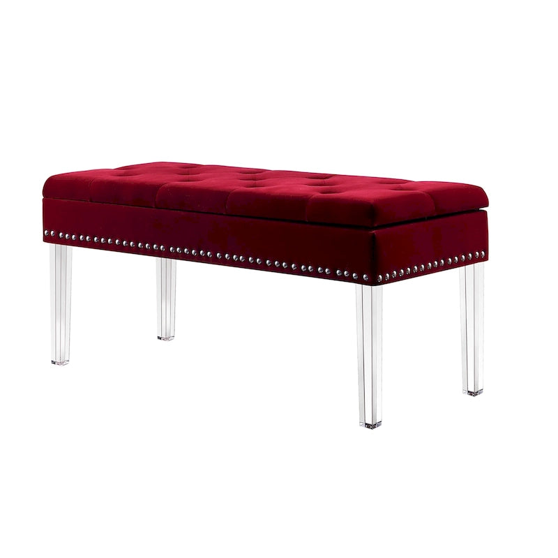 Mid-Century Tufted Upholstered Storage Bench with Acrylic Legs