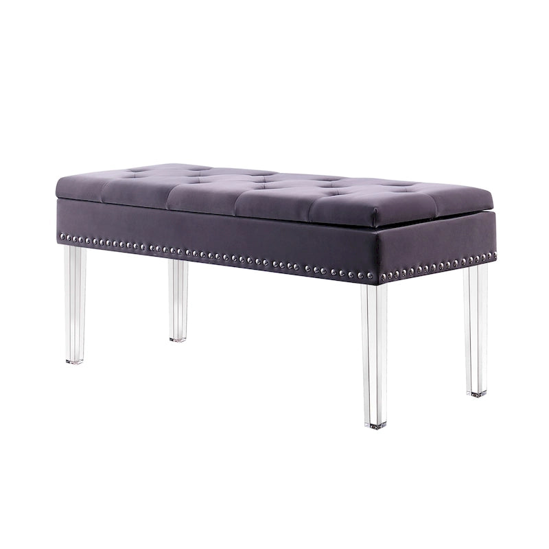 Mid-Century Tufted Upholstered Storage Bench with Acrylic Legs