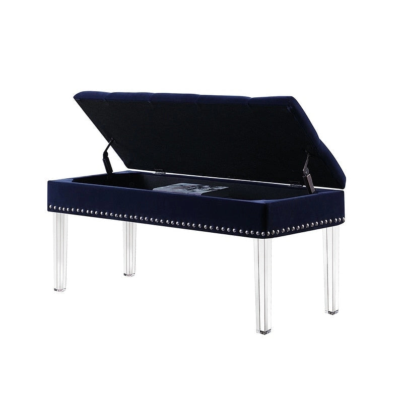 Mid-Century Tufted Upholstered Storage Bench with Acrylic Legs