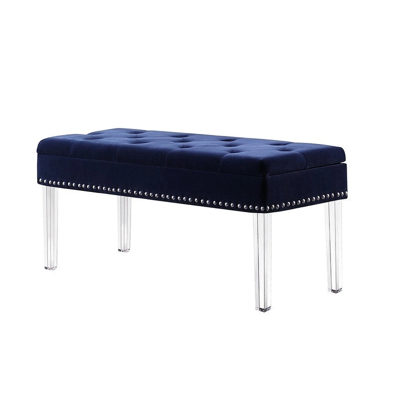 Mid-Century Tufted Upholstered Storage Bench with Acrylic Legs