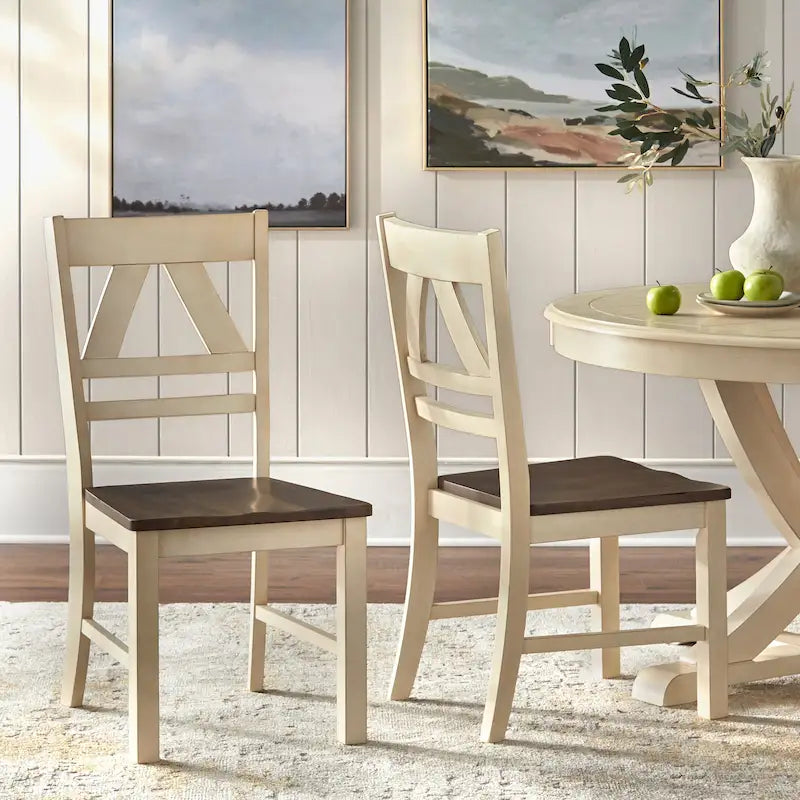 Country Style Rubberwood Dining Chairs with Antique Finish, Set of 2