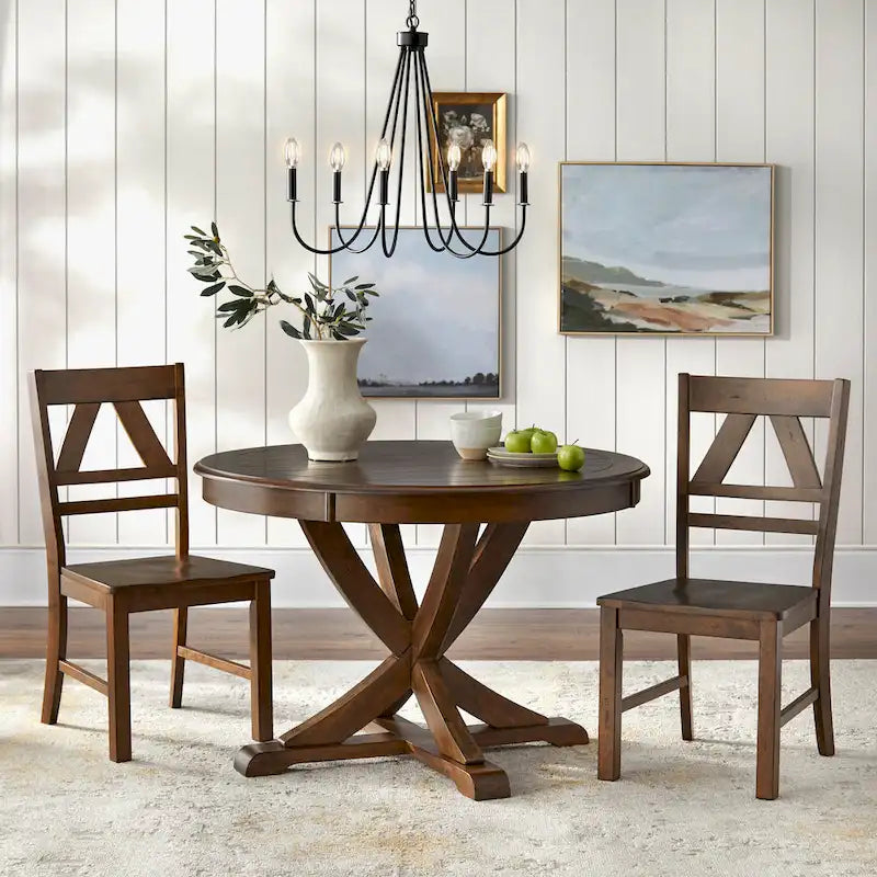 Country Style Rubberwood Dining Chairs with Antique Finish, Set of 2