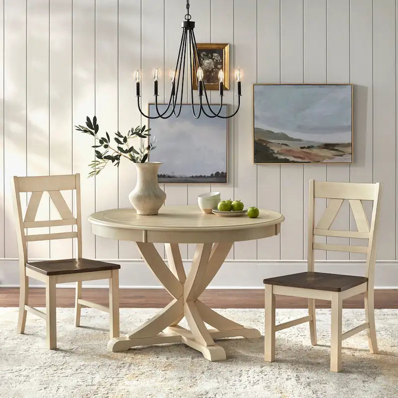Country Style Rubberwood Dining Chairs with Antique Finish, Set of 2