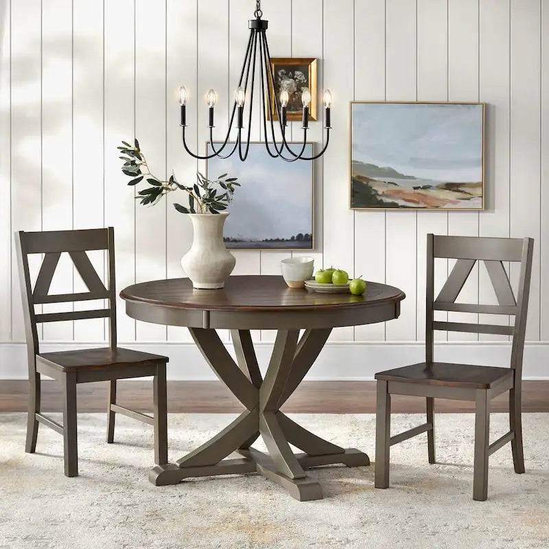 Country Style Rubberwood Dining Chairs with Antique Finish, Set of 2