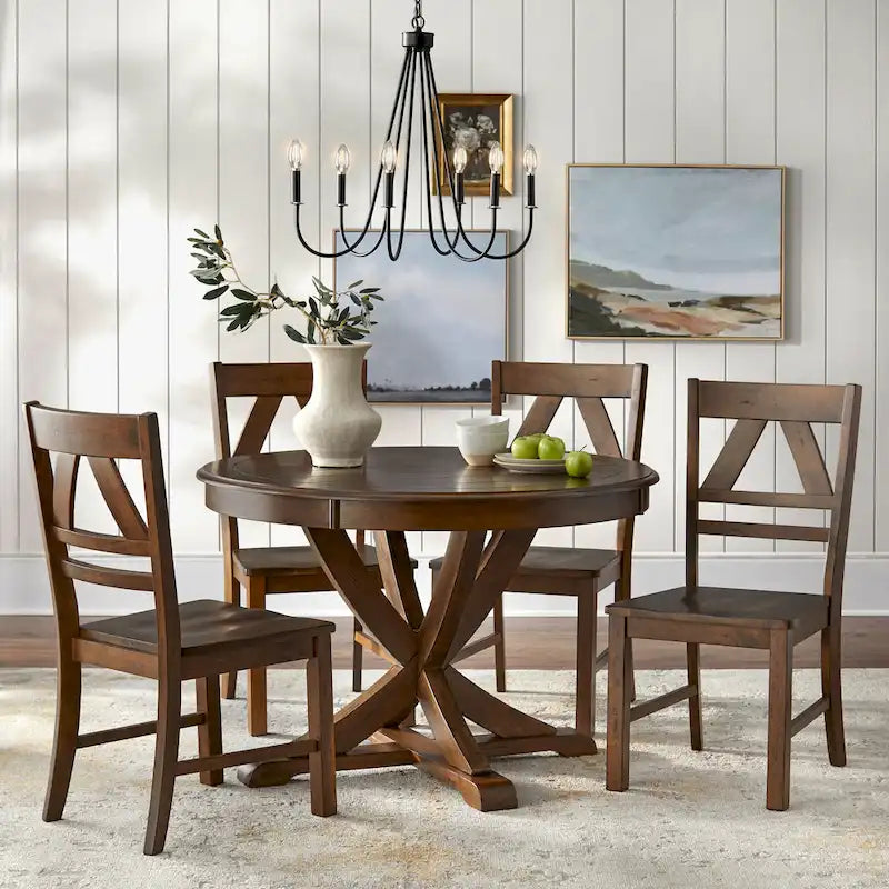 Country Style Rubberwood Dining Chairs with Antique Finish, Set of 2
