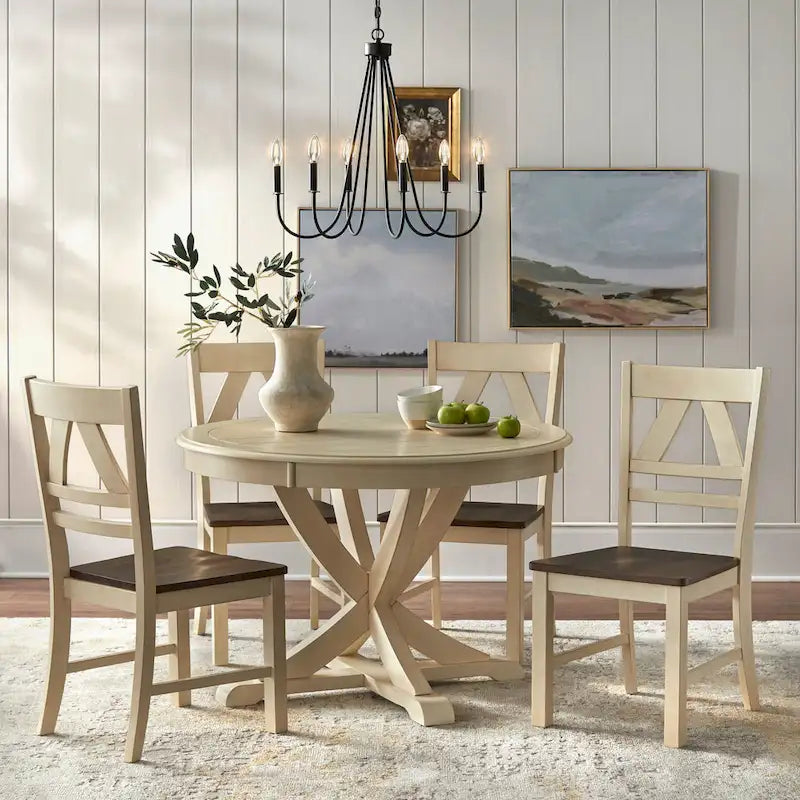 Country Style Rubberwood Dining Chairs with Antique Finish, Set of 2