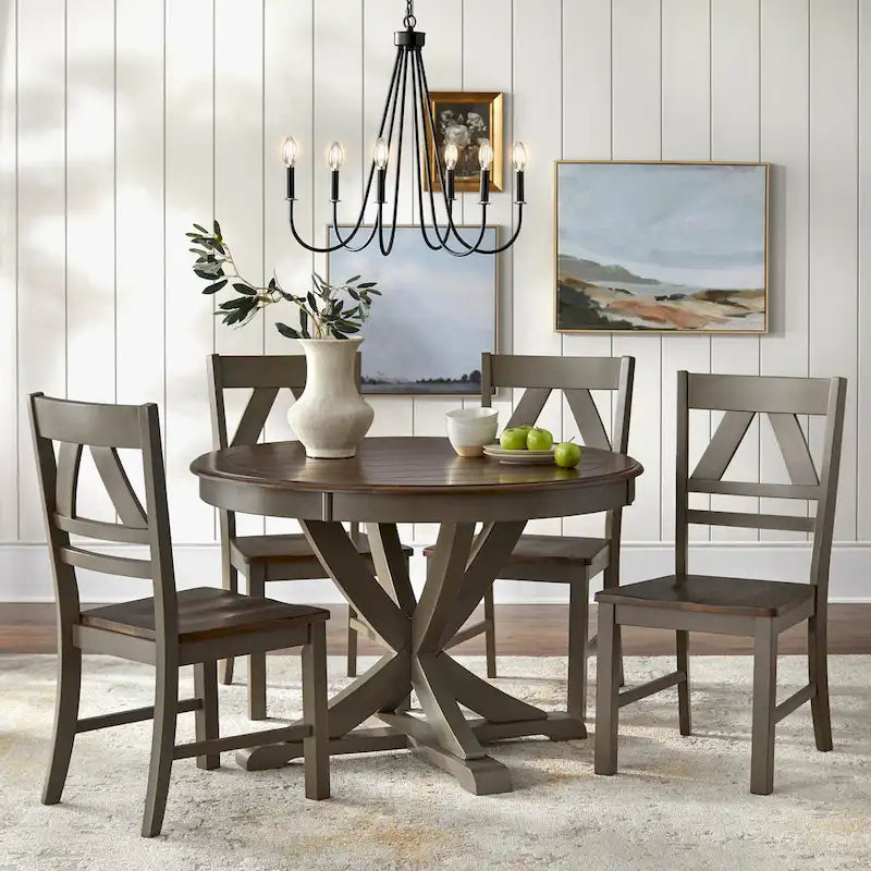 Country Style Rubberwood Dining Chairs with Antique Finish, Set of 2