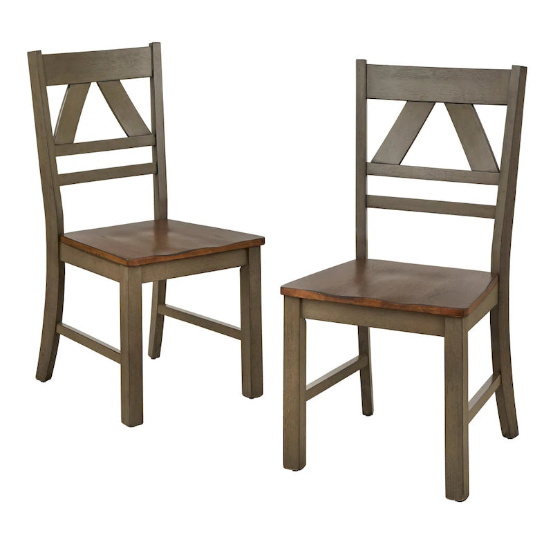Country Style Rubberwood Dining Chairs with Antique Finish, Set of 2