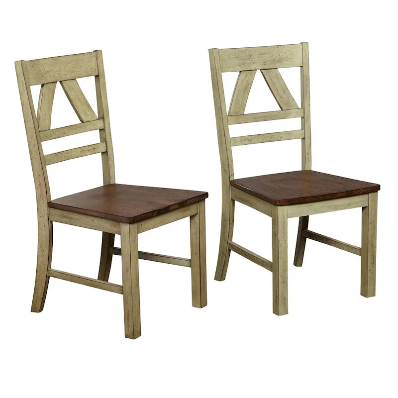 Country Style Rubberwood Dining Chairs with Antique Finish, Set of 2