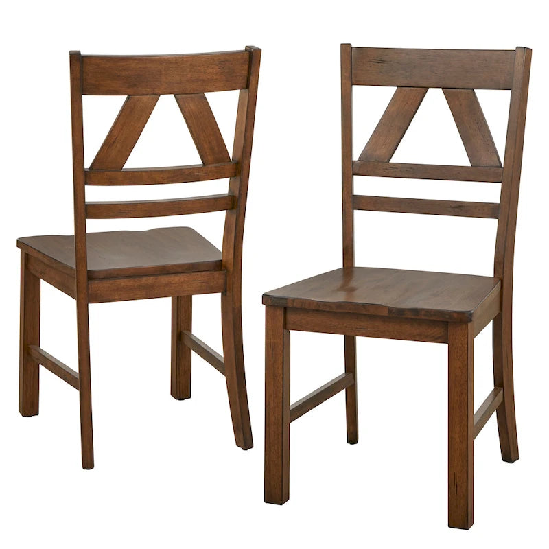 Country Style Rubberwood Dining Chairs with Antique Finish, Set of 2
