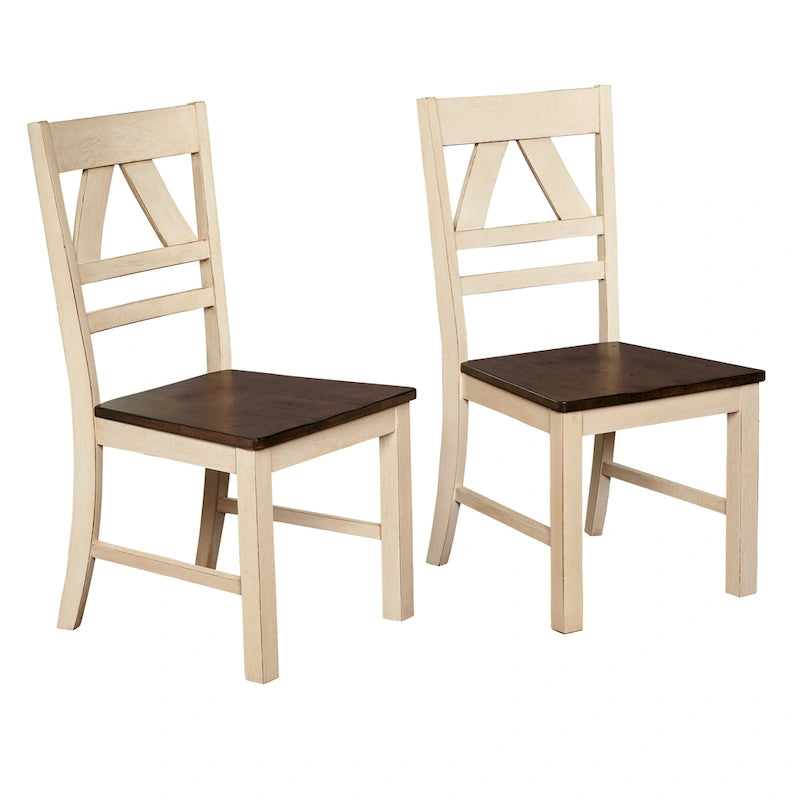 Country Style Rubberwood Dining Chairs with Antique Finish, Set of 2