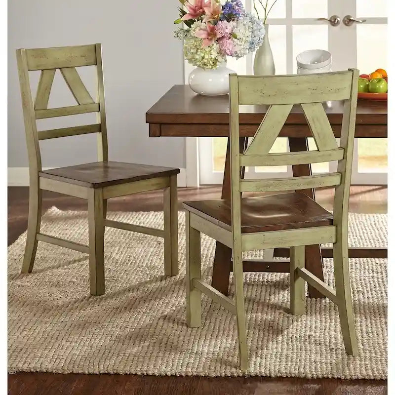 Country Style Rubberwood Dining Chairs with Antique Finish, Set of 2