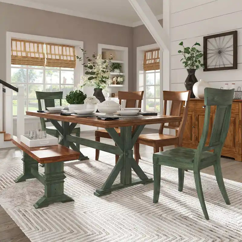 78-inch Solid Wood Oak Dining Table with X-shaped Trestle Base