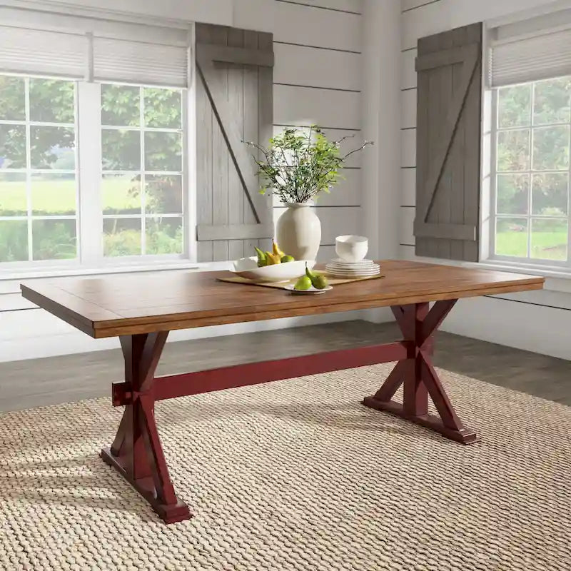 78-inch Solid Wood Oak Dining Table with X-shaped Trestle Base