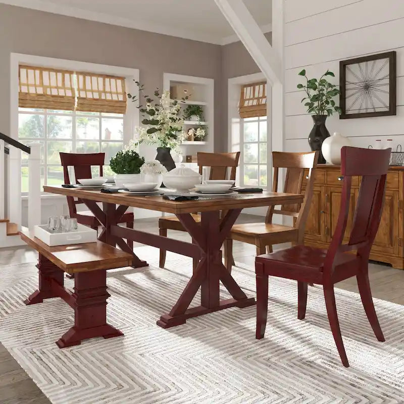 78-inch Solid Wood Oak Dining Table with X-shaped Trestle Base