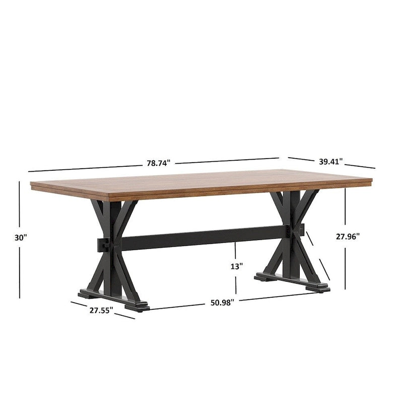 78-inch Solid Wood Oak Dining Table with X-shaped Trestle Base