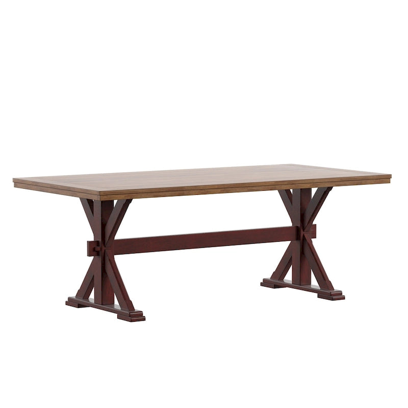 78-inch Solid Wood Oak Dining Table with X-shaped Trestle Base