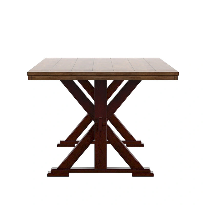 78-inch Solid Wood Oak Dining Table with X-shaped Trestle Base