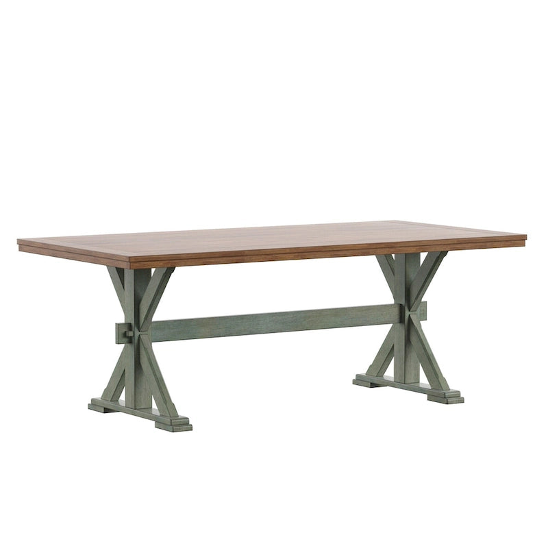 78-inch Solid Wood Oak Dining Table with X-shaped Trestle Base