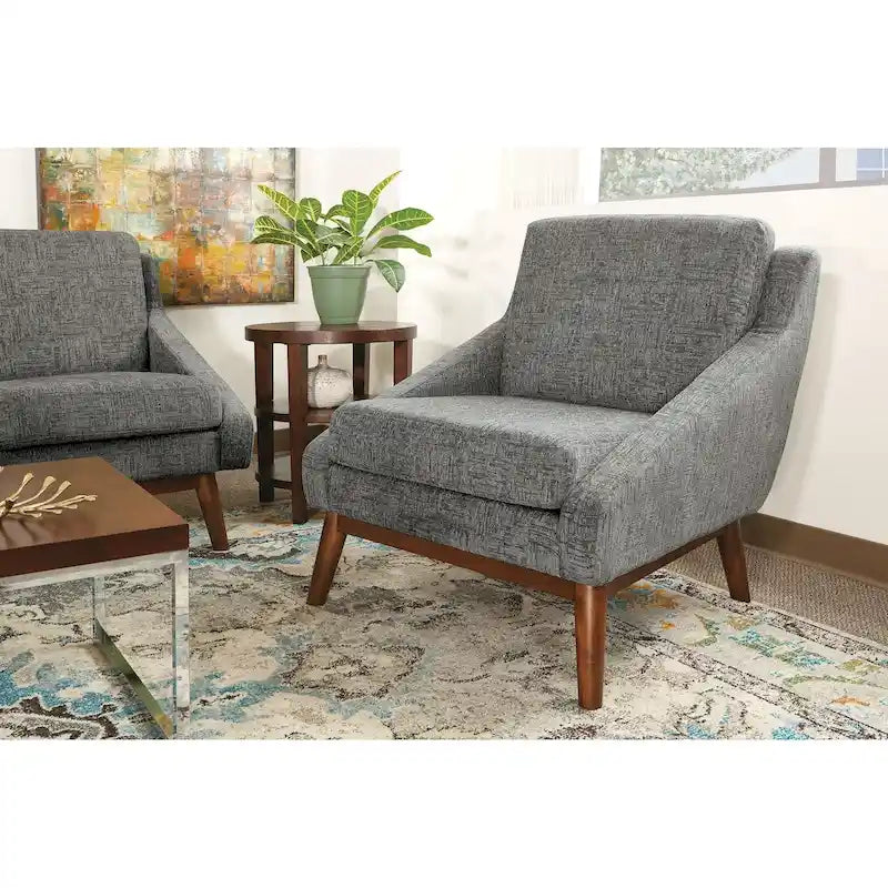 Mid-Century Open Arm Upholstered Club Chair with Solid Wood Legs