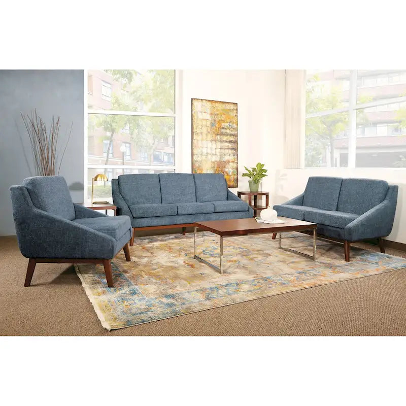 Mid-Century Open Arm Upholstered Club Chair with Solid Wood Legs