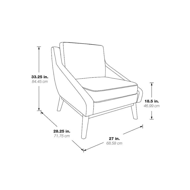 Mid-Century Open Arm Upholstered Club Chair with Solid Wood Legs