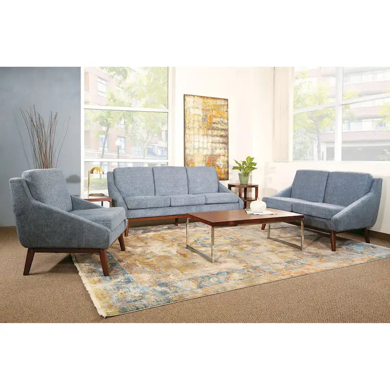 Mid-Century Open Arm Upholstered Club Chair with Solid Wood Legs