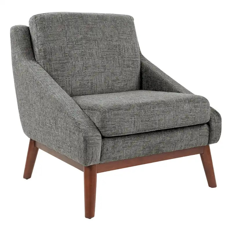Mid-Century Open Arm Upholstered Club Chair with Solid Wood Legs