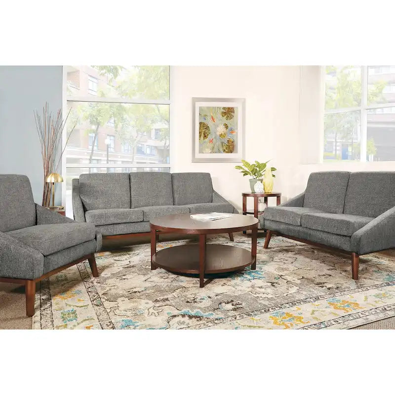 Mid-Century Open Arm Upholstered Club Chair with Solid Wood Legs