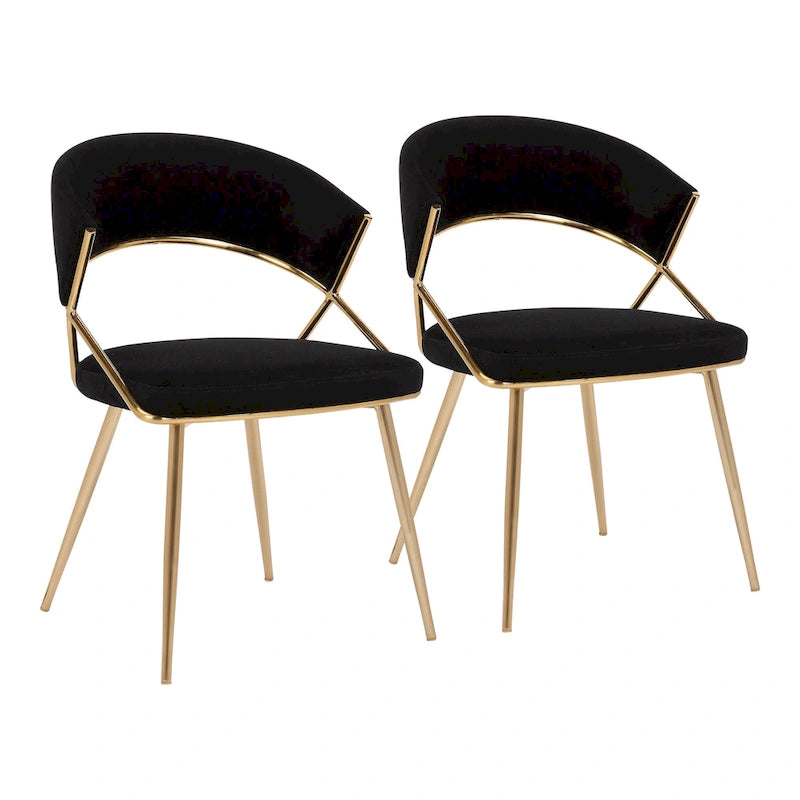 Glam Gold Metal Frame Upholstered Dining Chair Set of 2