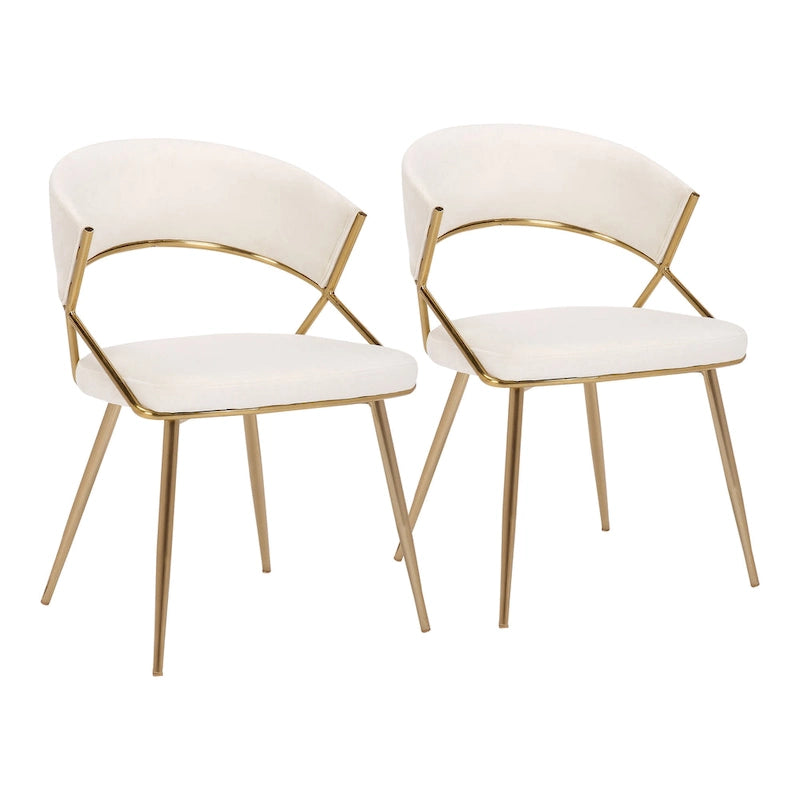 Glam Gold Metal Frame Upholstered Dining Chair Set of 2