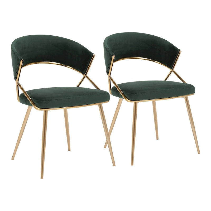 Glam Gold Metal Frame Upholstered Dining Chair Set of 2