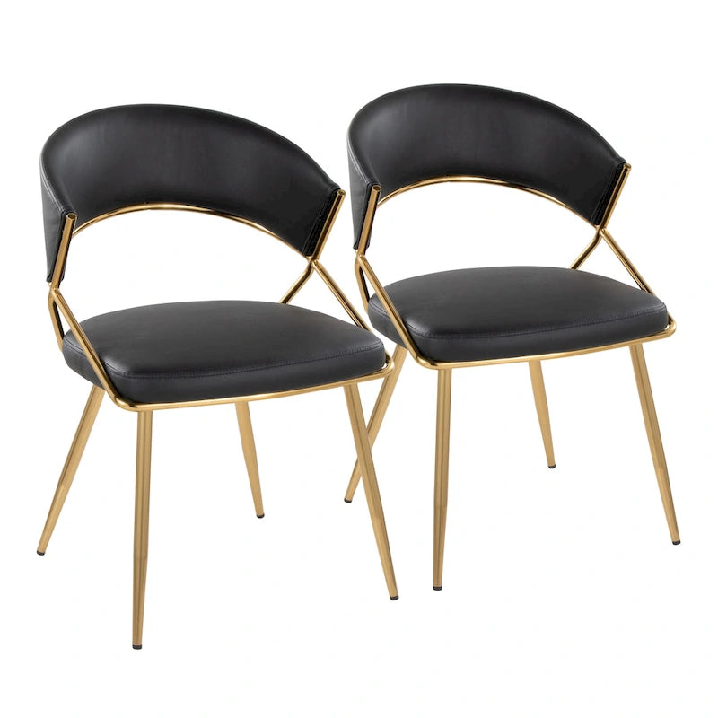 Glam Gold Metal Frame Upholstered Dining Chair Set of 2