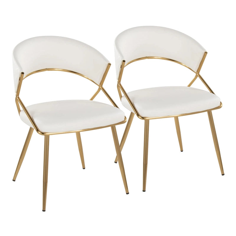 Glam Gold Metal Frame Upholstered Dining Chair Set of 2
