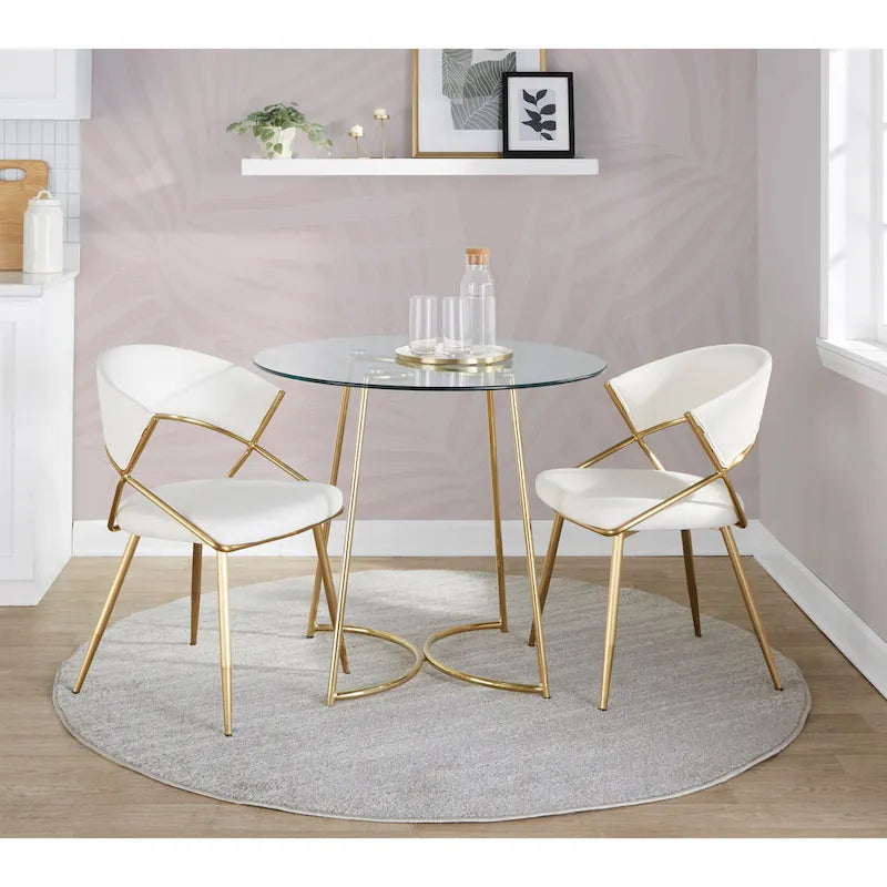 Glam Gold Metal Frame Upholstered Dining Chair Set of 2