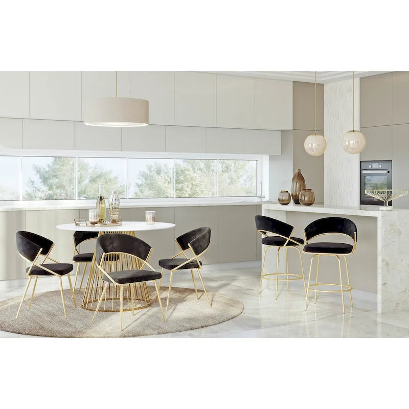 Glam Gold Metal Frame Upholstered Dining Chair Set of 2