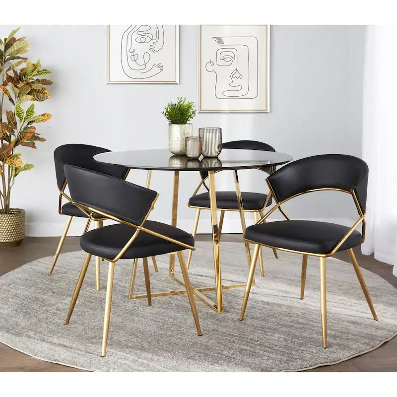 Glam Gold Metal Frame Upholstered Dining Chair Set of 2