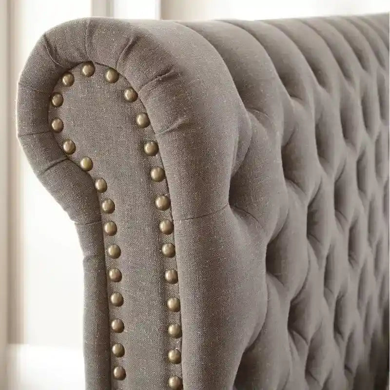 Upholstered Tufted Bed with Rolled Headboard and Footboard Queen King